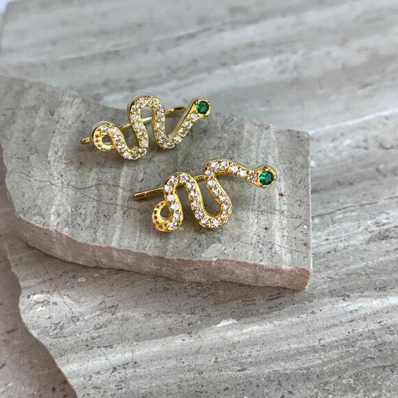 NEW ~ Anthropologie SHASHI Serpent Climber Gold Earrings - Picture 6 of 12